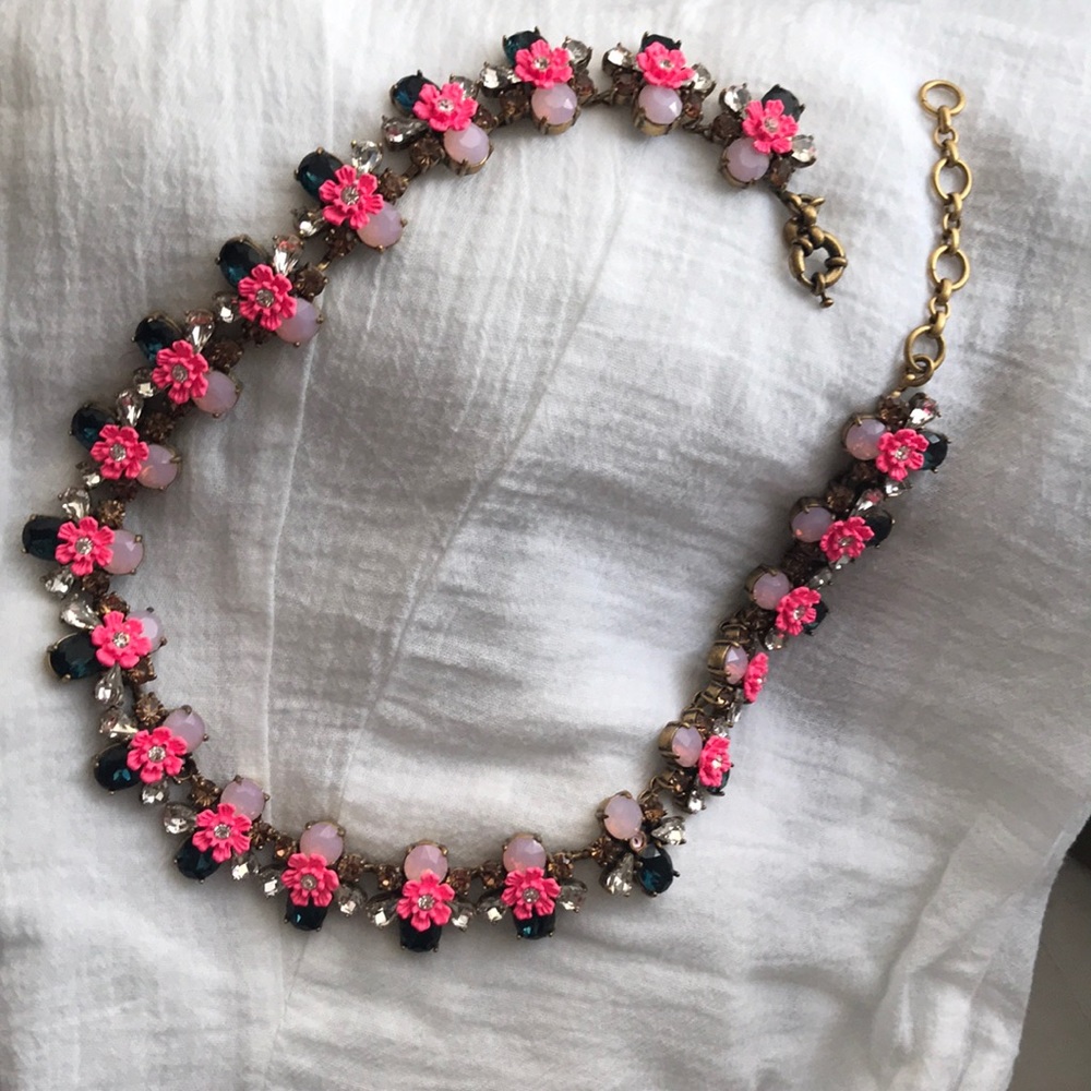 JCrew necklace- hot pink, navy & pink rhinestone
